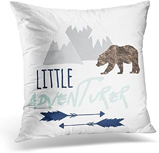 VANMI Throw Pillow Cover Baby Little Adventurer in Navy Grey and Aqua Boy
