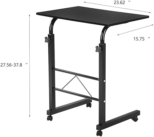 Miniatura 14 de Henf Mesa auxiliar móvil para sofá, mesa de cama rodante, mesa de aperitivos, altura ajustable, soporte para computadora portátil, escritorio, Negro