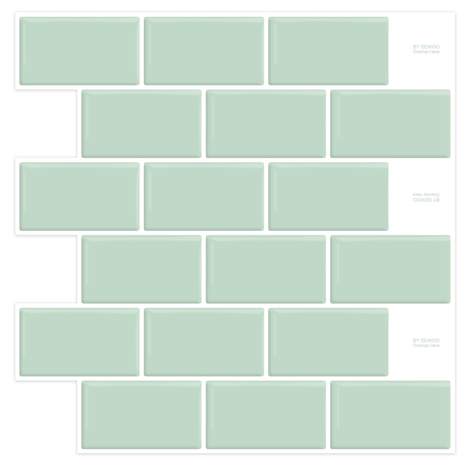 DEWOO Odklej i przyklej do płytek ściennych, samoprzylepne płytki 3D, 10 arkuszy (30 x 30 cm) | Sage Green, 3D, Metro, Metro, Przyklejony, do łazienki, Splashbacks