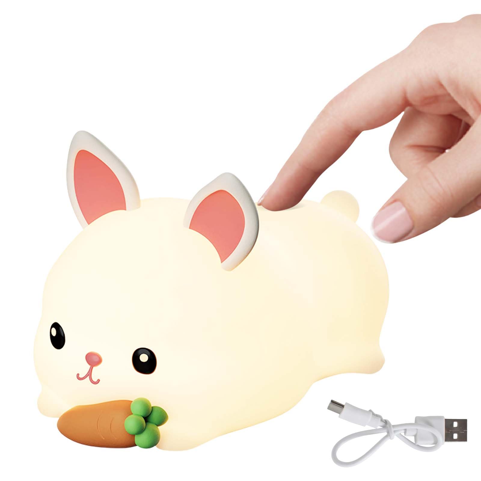 Colexy Bunny Baby Night Light, Cute Rabbit Silicone Kids Touch Night Lamp, 3-Level Dimmable, USB Rechargeable, Portable Warm Nightlight for Newborn Children Kids Nursery Bedroom Room Decor