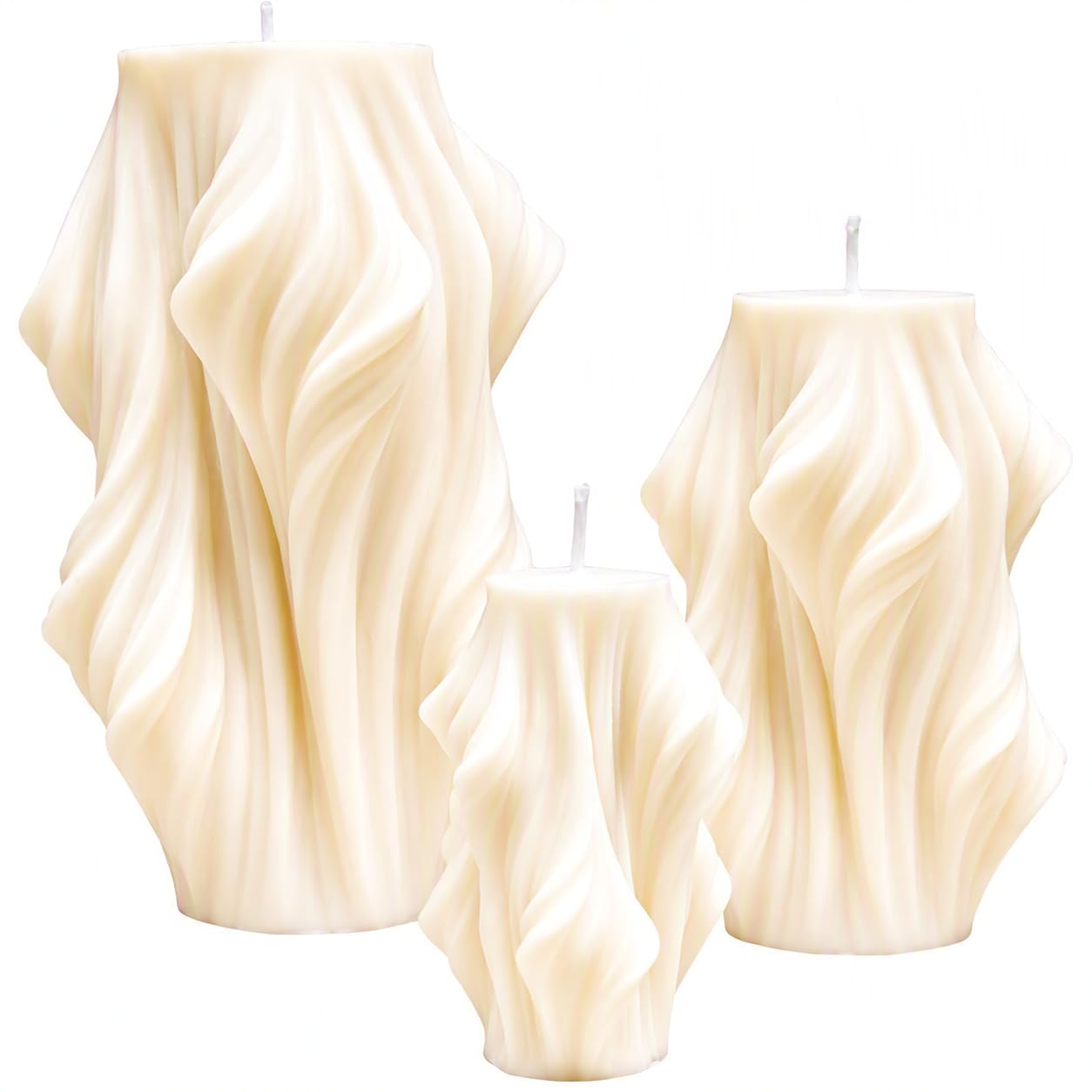 Schleier Swirl Kerze 3er Set, XXL Spiralkerze, Welle Twist Geschenkset, Riesenkerze