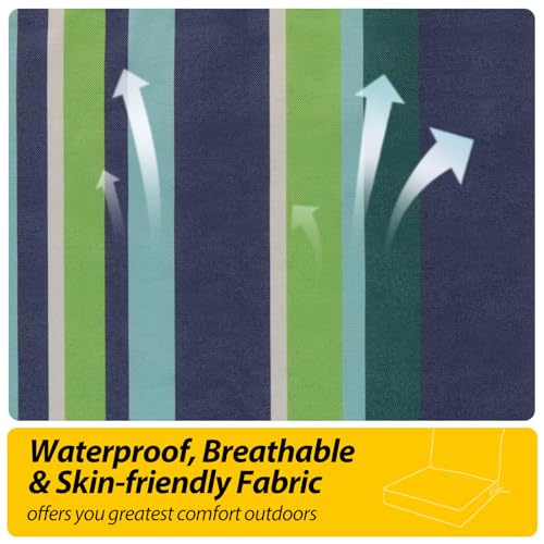 Image of AAAAAcessories Outdoor Seat Cushions for Chairs, Fade-Resistant, Waterproof Patio Furniture Replacement Cushions, 25.5 inch x 25.5 inch x 5 inch + 25.5 inch x 19 inch, Set of 2, Stormy Teal Coastal Stripe