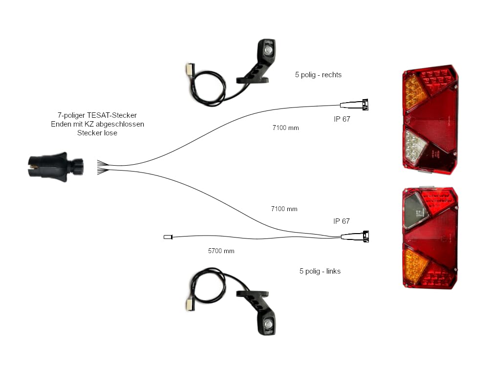 Set di Luci Posteriori a LED per Frecce, Faro Posteriore, Fanali Rimorchio Agricolo, 7,1 m