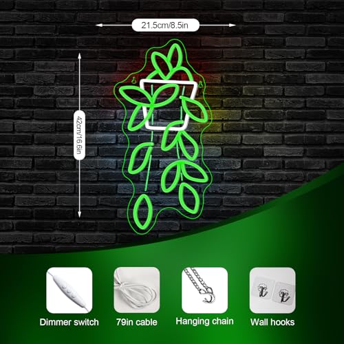 Image of Pothos Pots Neon Sign Botanical LED Wall Decor for Plant Shops, Home Gardens & Green Spaces, USB-Powered with Adjustable Brightness Design