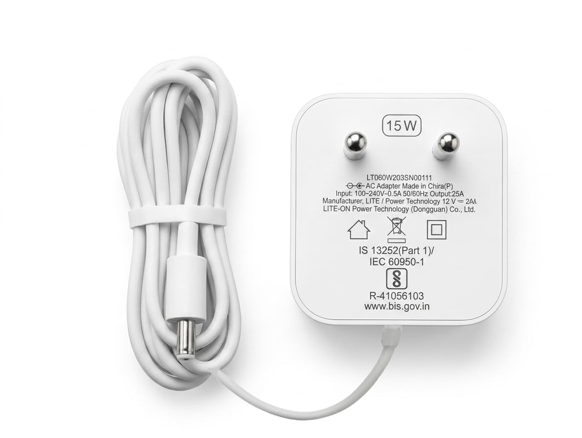 adapter power supply charger 15w 12v compatible for amazon alexa echo dot 3rd gen and 4th gen echo show 5 fire tv cube echo spot echo dot with clock (15w) (white)