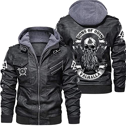 Men's Fleece Lined PU Leather Jacket with Odin's Son Pattern, Multiple Sizes for Versatile Wear3