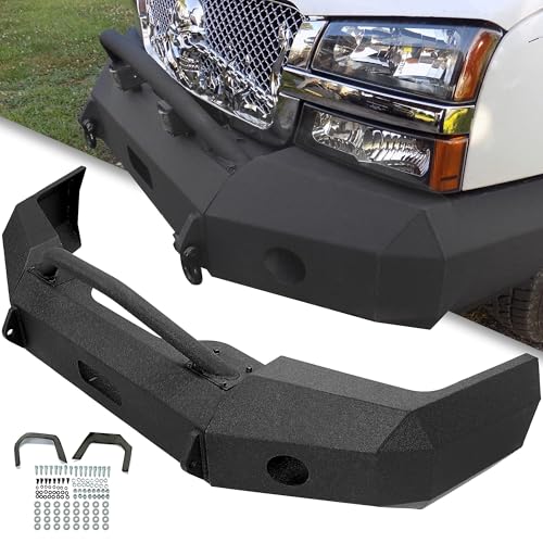 ECOTRIC Front Bumper w/Bull Bar Compatible with 2003 2004 2005 2006 Silverado 1500 3-Pieces (2 Packages)