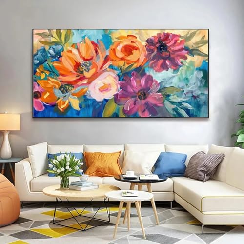 Toile de fleurs colorées texturées pour habiller un grand mur blanc vide