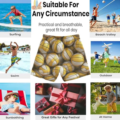 visesunny Summer Boy's Beach Shorts 3D Yellow White Volleyball Quick Dry Swim Trunks Baby Boy Bathing Suit3