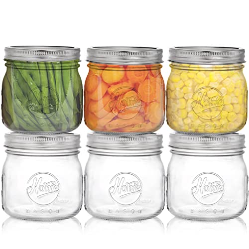 Tebery 6 Pack Wide Mouth Home Glass Mason Jars with Airtight Lids and Bands, 16Oz Canning Glass Jars for Canning, Fermenting, Pickling, Decor