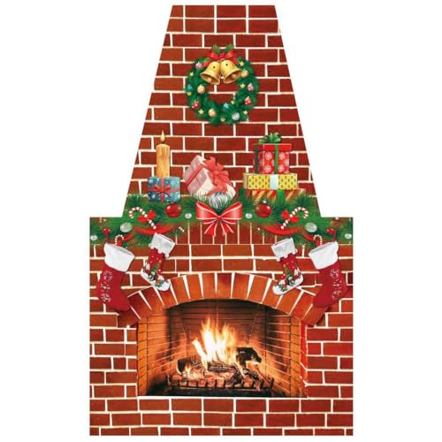 Zliisang 5.9 x 3.6 Ft Christmas Door Cover Red Brick Wall Fireplace Xmas Banner Porch Sign for Winter Indoor Outside Front Door Banner Farmhouse Party Supplies