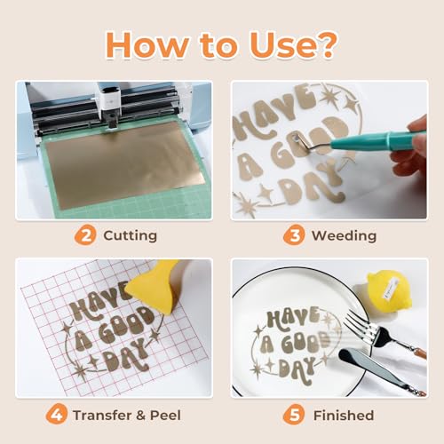 Image of HTVRONT Matte Champagne Gold Metallic Vinyl - 12 inch x 15FT Champagne Gold Permanent Adhesive Vinyl for All Cutting Machine - Easy to Cut & Weed