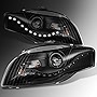 AKKON - For 2006-2008 Audi A4 Quattro Sedan Wagon DRL LED Projector Halogen Type Black Both Side Headlights Set