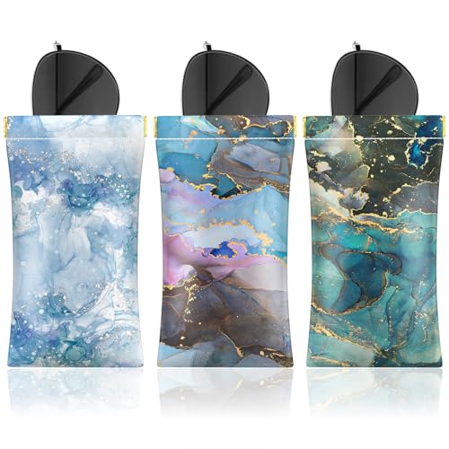 Image of 3 Pack Eyeglasses Pouch, Portable Squeeze Top Leather Sunglasses Pouch Spring Storage Glasses Case, Marble