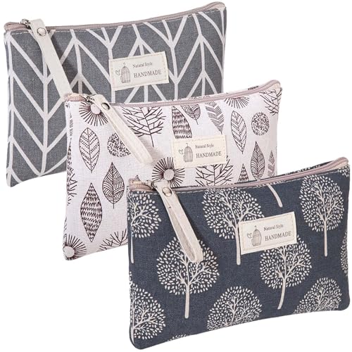 Bikasun 3 Piezas Bolsa de Cosméticos de Lona, Neceser de Cosméticos Impresa Bolsa Organizadora de Viaje de Multifunción con Cremallera Bolsa de Lavado para Mujer, Mujer Viaje Cosas Poner Cosméticos