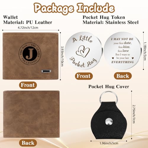 Fathers Day Mens Gifts for Him Husband Funny Engraved Leather Wallets with Pocket Hug Token Anniversary Wedding Gifts Cool Birthday Gift Christmas Sentimental Gifts for Him Men Husband Boyfriend (J)2