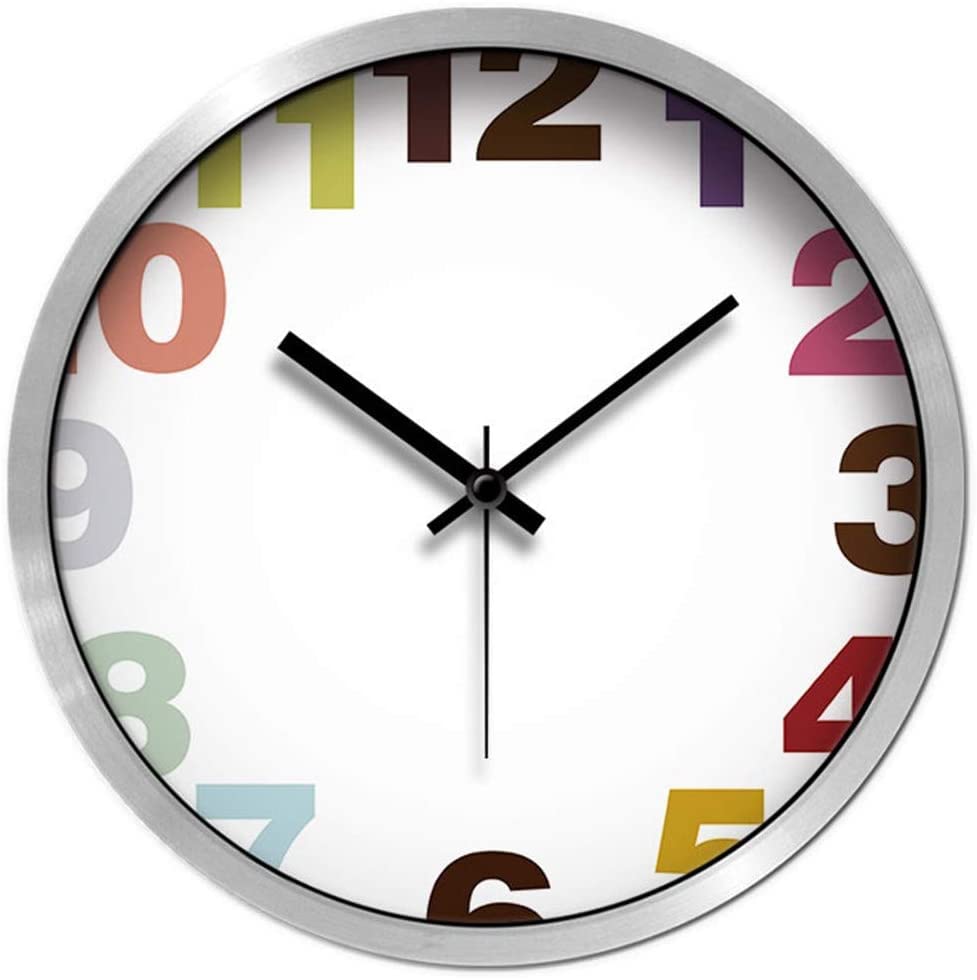 Horloge murale dessin animé muet à chiffres colorés pour chambre d'enfant