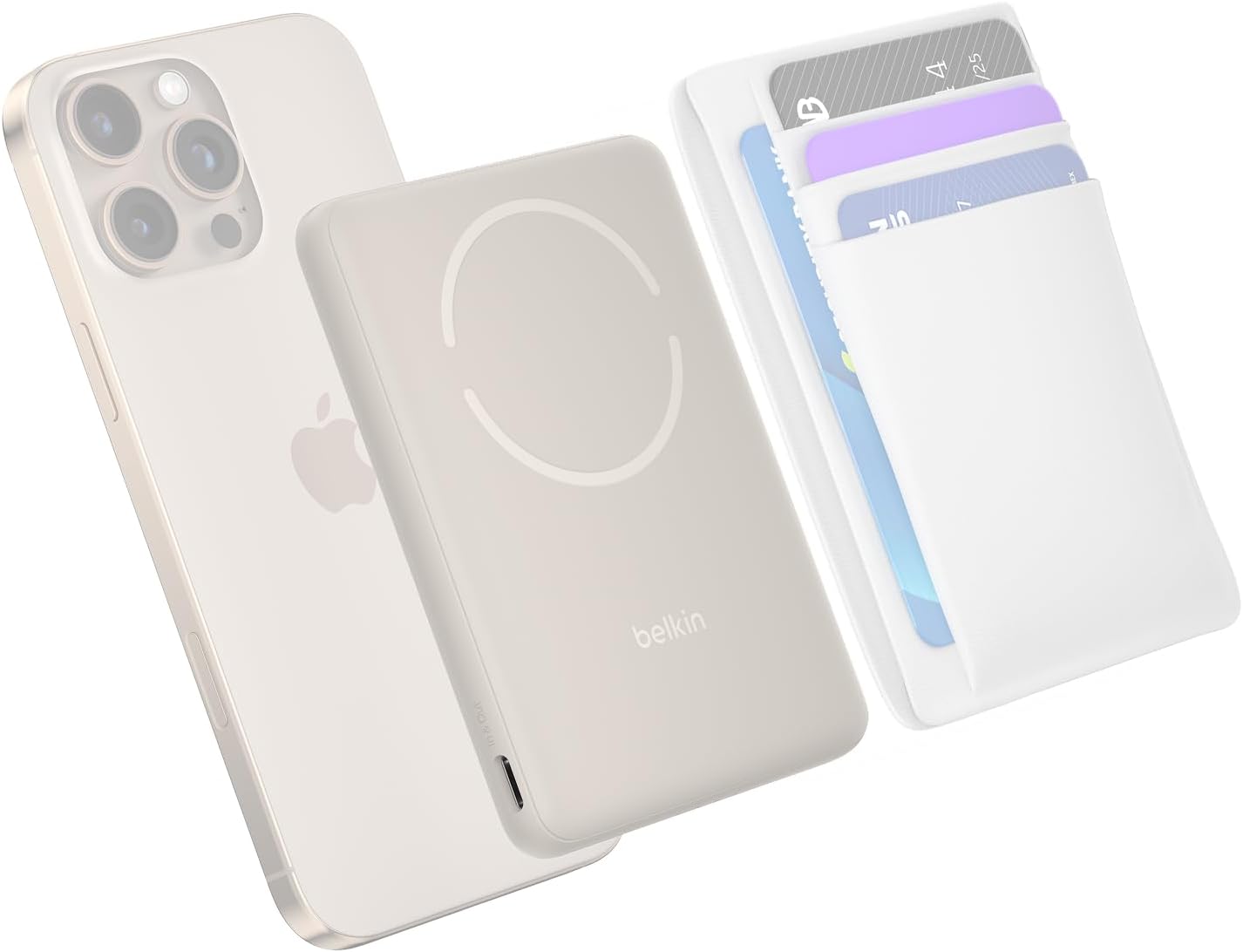 Belkin MagSafe Power Bank 5,000mAh, Ultra-Slim Portable Charger Magnetic Back Supports MagSafe Accessories On-The-Go, Wireless Battery Pack w/USB C Cable for iPhone 17, Pixel 10, Travel – Sand