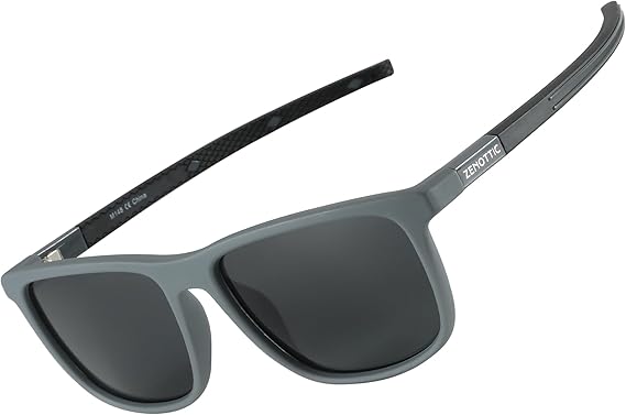 Las gafas de sol ZENOTTIC para hombre cuentan con lentes polarizadas TAC UV400 y un marco TR90 ligero y resistente. Perfectas para actividades al aire libre.
