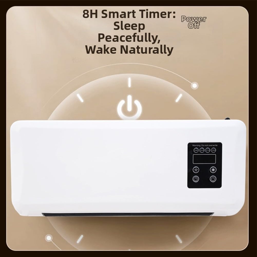 Ventilateur mural 2 en 1 de chauffage et de refroidissement, silencieux, petit climatiseur pour chambre à coucher, salle de bain, compact avec mode brise naturelle, blanc, 42 x 18 x 12 cm