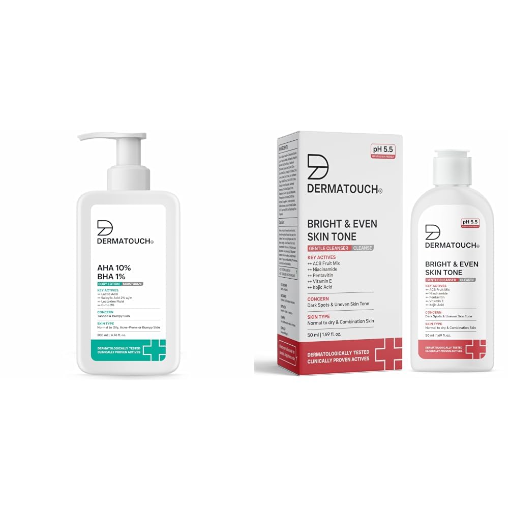 DERMATOUCH AHA 10% BHA 1% Body Lotion For Men and Women 200ml & Bright & Even Skin Tone Gentle Cleanser 50ml-image-37