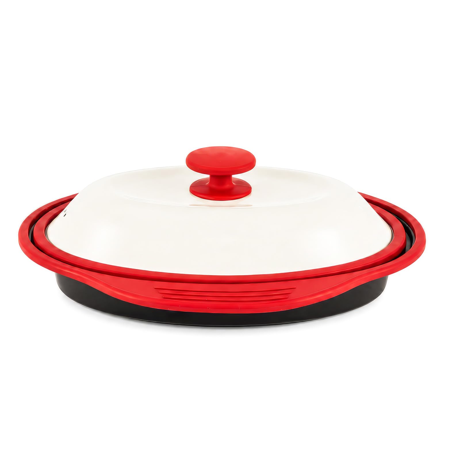 EVERGOODS Microwave Grill Pan with Lid, Silicone Microwave Cookware 2.3L for Bacon Crisper, Grilled Cheese, Vegetables, Fish, Leftovers – Splatter-Proof, Dishwasher Safe