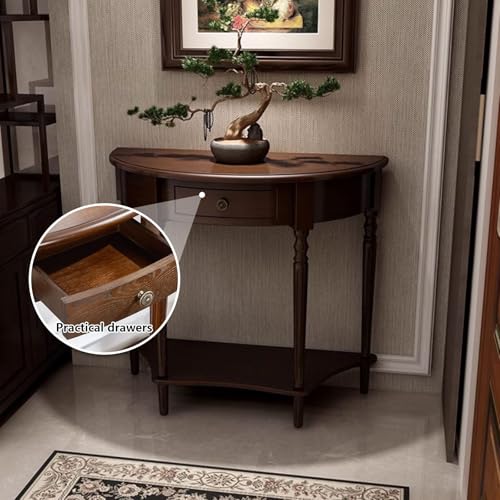 Mesa consola para pasillo con cajones y estante de madera maciza 5