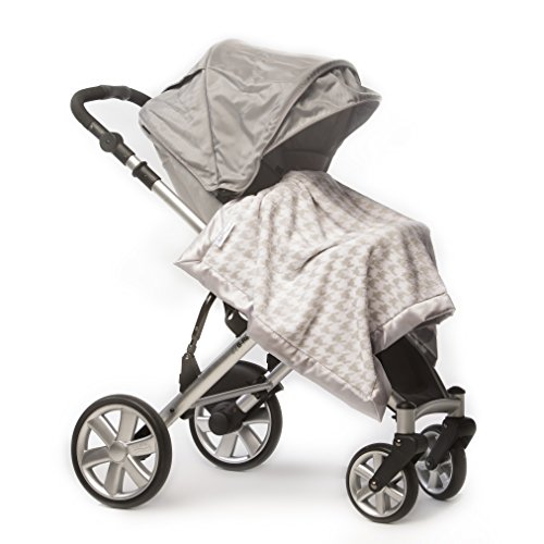 Image of SwaddleDesigns Stroller Blanket, Cozy Plush Baby /Toddler Blanket, 30x40 inches, Sterling Puppytooth with Satin Trim