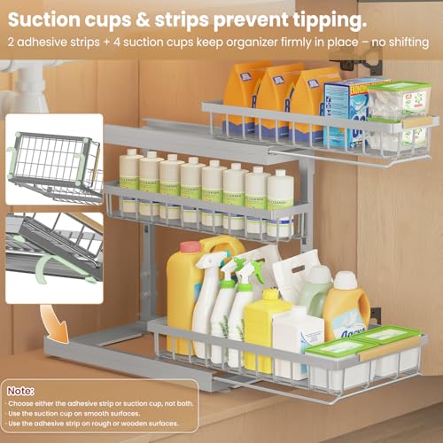 Image of Under Sink Organizer for Kitchen and Bathroom Cabinet Pull Out storage
