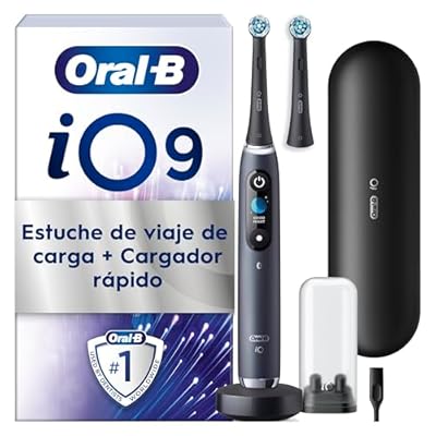 Oral-B iO 9 Cepillo de Dientes Eléctrico Negro Con 1 Cabezal 1 Estuche Cargador de Viaje y 1 Funda Magnética 7 Modos De Cepillado Sensor De Presión Diseñado por Braun
