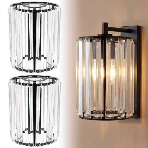 Image of Teenyyou 2 Pack Crystal Lamp Shade, 1.65 inch Fitter Opening for E26 /E27 Socket Ring Fixtures, Modern Lampshade Shade for Dining Room Living Room Wall Sconce Chandelier, 5.1 inch Dia x 5.9 inch H