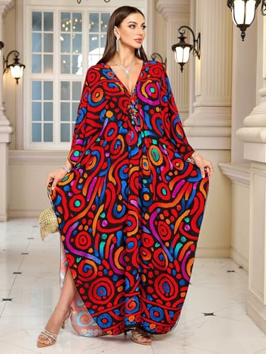 Image of KEYLORTING Plus Size Kaftan Dress Women, African Moo Moo Print Caftan, Batwing Dress, Beach Cover Up for Party and Loungewear