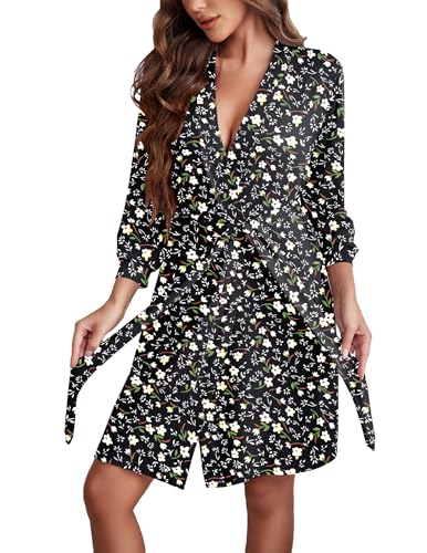 Image of Ekouaer Women's Robe Lightweight 3/4 Sleeve Knit Bathrobe Soft Knee Length Sleepwear Robes with Pockets S-XXL
