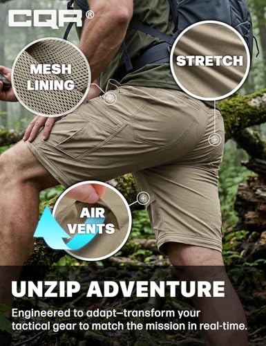 Image of CQR Men's Convertible Cargo Tactical Pants, Water Resistant Outdoor Hiking Pants, Zip Off Lightweight Stretch Work Pants