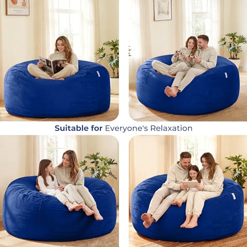 Image of HABUTWAY Bean Bag Chair: Giant 6' Memory Foam Furniture Bean Bag Chair with Microfiber Cover - 6Ft,Blue