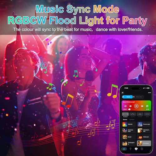 Image of T-SUN LED Flood Lights Outdoor 60W, 600W Equivalent 6000LM Color Changing Landscape Light with APP Control, Waterproof Floodlights with 2700K & 16 Million Colors, Timing, Music Sync, US Plug(4Pack)