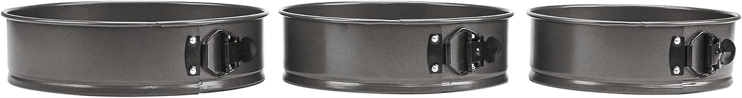MGE - Stampo da Forno Rotondo - Stampo per Torta e Pan di Spagna con Fondo Removibile - Stampo per Torta con Fondo e Chiusura - Doppio Strato Antiaderente - Set di 3 Stampi - Diametro 22, 24 e 26 cm