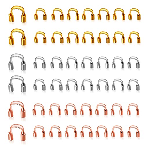 COSOOF 100pcs Brass U Shape Wire Guardians, Perfect for Jewelry Making, Beading and Other DIY Crafting! Protects Wire Against Wear, Not Easy to Rust or Fade, 3 Colors: Gold, Silver, Rose Gold
