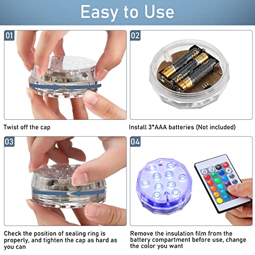 Kakissus Submersible Led Lights, Waterproof Pool Lights Hot Tub Lights Battery Operated Underwater Lights 16 Colors Changing Led Lights For Aquarium Bathtub Camping Pool Party 2-Pack #TOP4