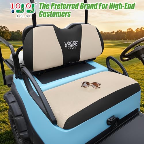 Image of 10L0L Golf Cart Seat Cover Set Fit for Club Car DS Precedent & Yamaha, Warm Bench Seat Covers for Cold Winter Weather, Breathable Washable Polyester Mesh Cloth Gray Black Beige Red Blue