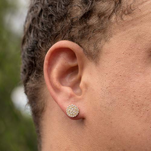 Mens Women Large Trendy Circle 14k Yellow Gold Plated 925 Sterling Silver Hip Hop Round Shape Iced 5A CZ Flower Cluster Screw Back Earrings Jewelry Gifts For Men Women4