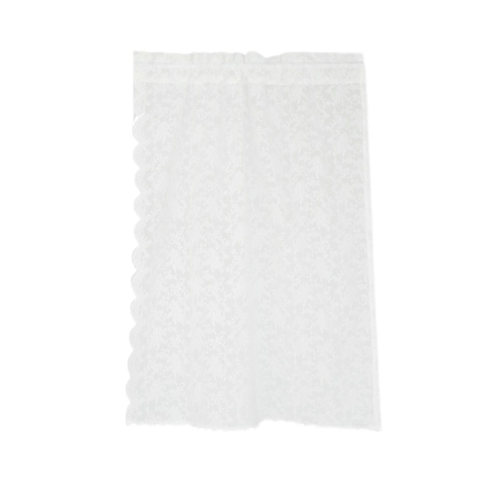 Zazdrostki kuchenne, zestaw 1 szt., 1 x 140 W x 140 cm (wys. x szer.), krótkie białe, koronkowa haftowana, wzór kwiatowy, firanki z kieszenią na pręt
