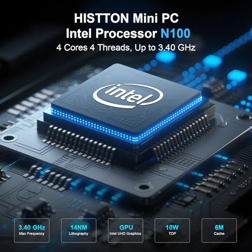 Image of HISTTON Mini PC N100 Win 11 Pro, Mini Computer Fanless Industrial PC, DDR4 8GB RAM 128GB SSD, Small PC, Dual LAN, WiFi 5, BT4.2, 2 RS232, HD /VGA, USB3.0, Mini Desktop Computer