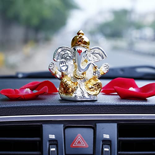 Image of Neodrift Ganesh Idol for Car Dashboard (Real 24kt & 999 Silver Plated, Dual-Tone Gold & Silver) (Model ND01) - Enhance Your Drive