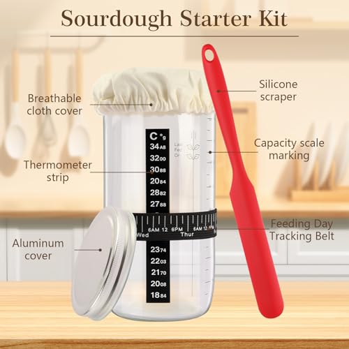 Sourdough Bread Baking Supplies, Complete Sourdough Starter Kit, 10" Round & 11" Oval Bread Proofing Basket with 1000ml Sourdough Starter Jar, Bread Making Tools Gifts for Bakers Women Mom - Image 5