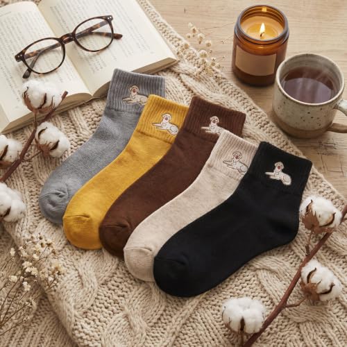 Image of Eurzom 10 Pairs Socks Womens Crew Elastic Ankle Length Cotton Socks Aesthetic Cute Lightweight Low Cut Gifts for Women