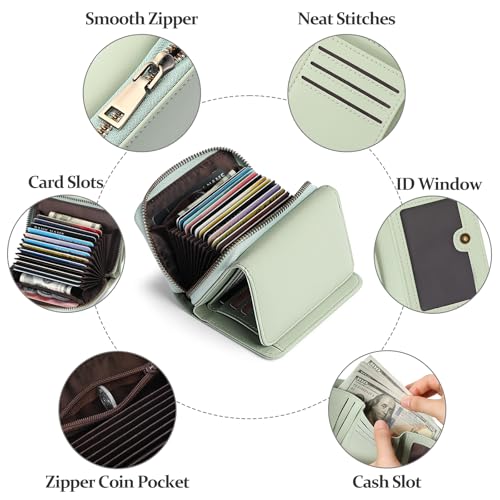 Small Genuine Leather Wallet for Women RFID Blocking Credit Card Holder (Light Green)3