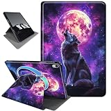 Rotating Case for iPad Air 11‑inch (M2/M3) 2024/2025 & iPad Air 5th/4th Gen 10.9 Inch,Horizontal & Vertical Stand Cover with Auto Wake/Sleep,Howling Wolf Moon-2