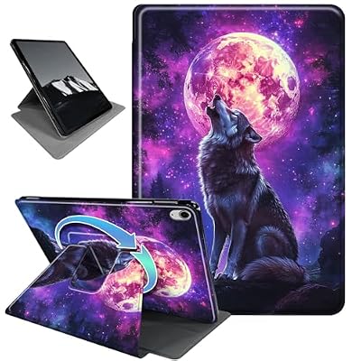Rotating Case for iPad Air 11‑inch (M2/M3) 2024/2025 & iPad Air 5th/4th Gen 10.9 Inch,Horizontal & Vertical Stand Cover with Auto Wake/Sleep,Howling Wolf Moon-2