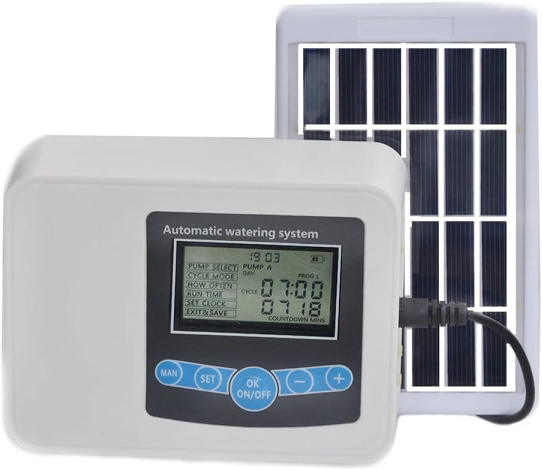 1Set Double Pump Watering Timer Solar Powered Irrigation Controller for Garden Output for Different Plants Easy Installation Rainproof Energy Saving Long